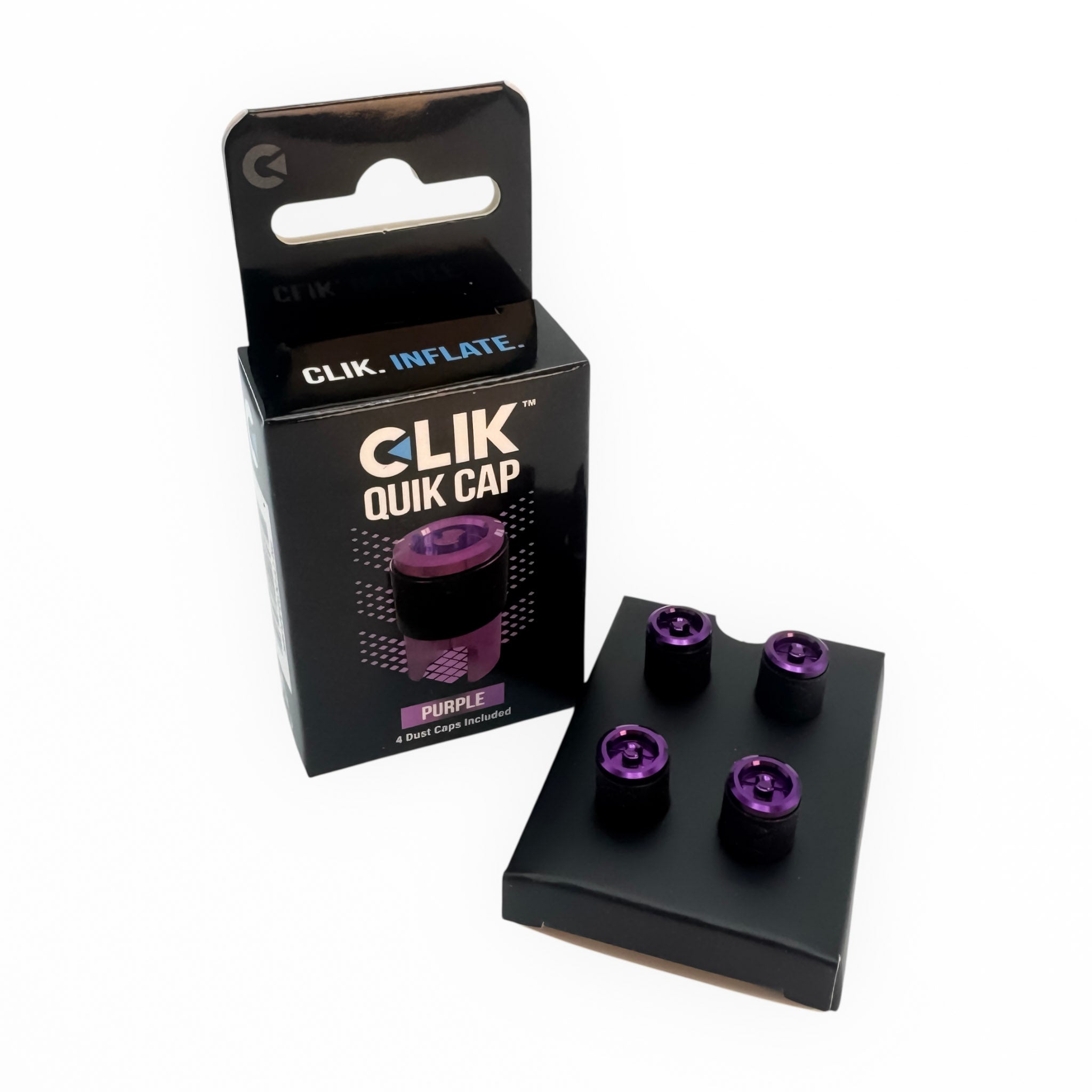 Clik Valve Quik Dust Caps (Set of 4) - Aluminum Clik-On / Pull-Off Caps with Built-In Valve Tool