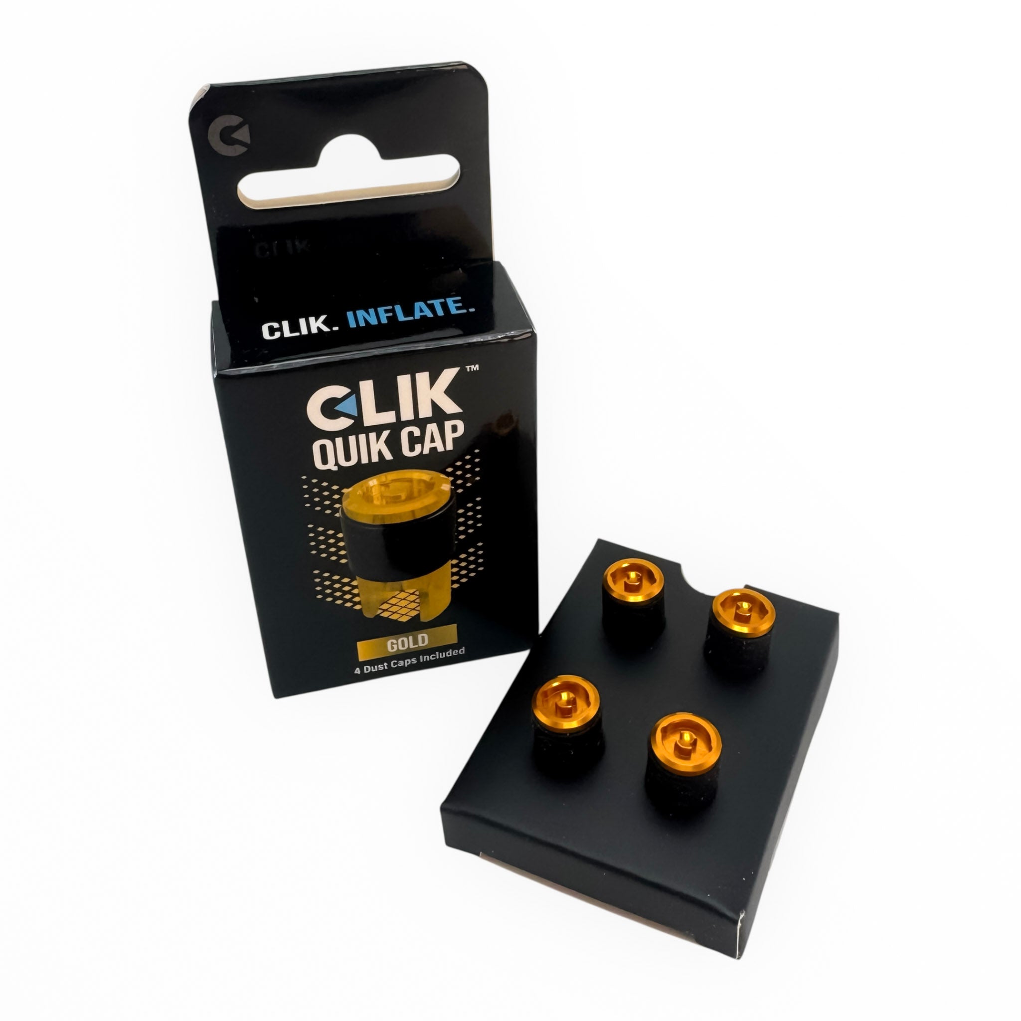 Clik Valve Quik Dust Caps (Set of 4) - Aluminum Clik-On / Pull-Off Caps with Built-In Valve Tool