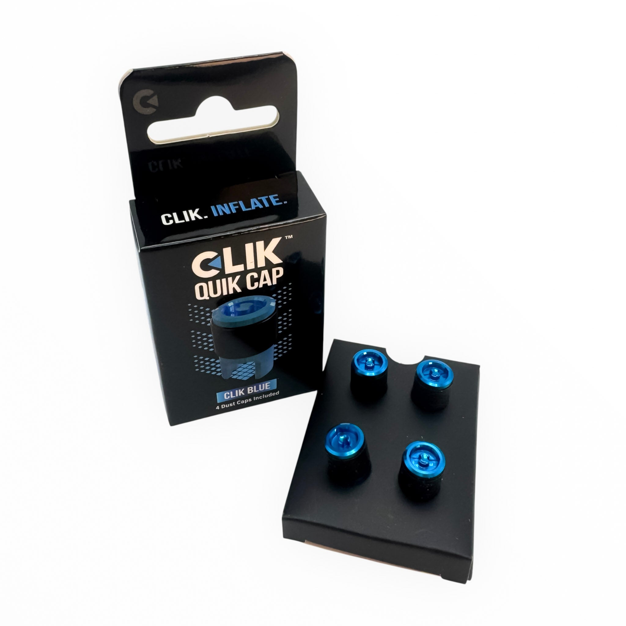 Clik Valve Quik Dust Caps (Set of 4) - Aluminum Clik-On / Pull-Off Caps with Built-In Valve Tool