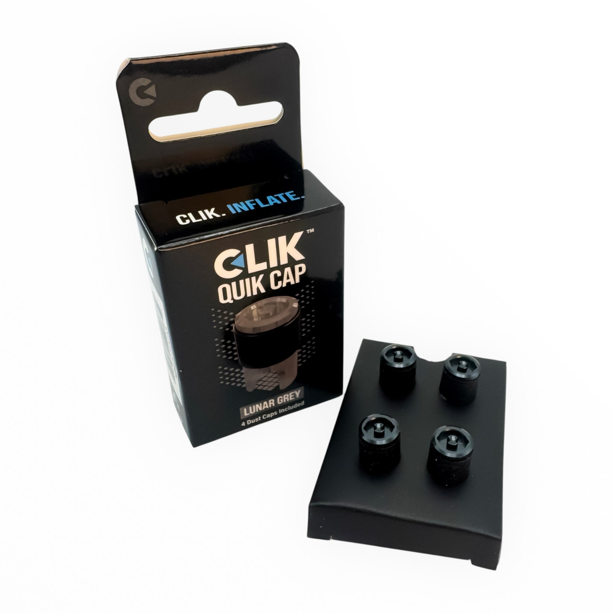 Clik Valve Quik Dust Caps (Set of 4) - Aluminum Clik-On / Pull-Off Caps with Built-In Valve Tool