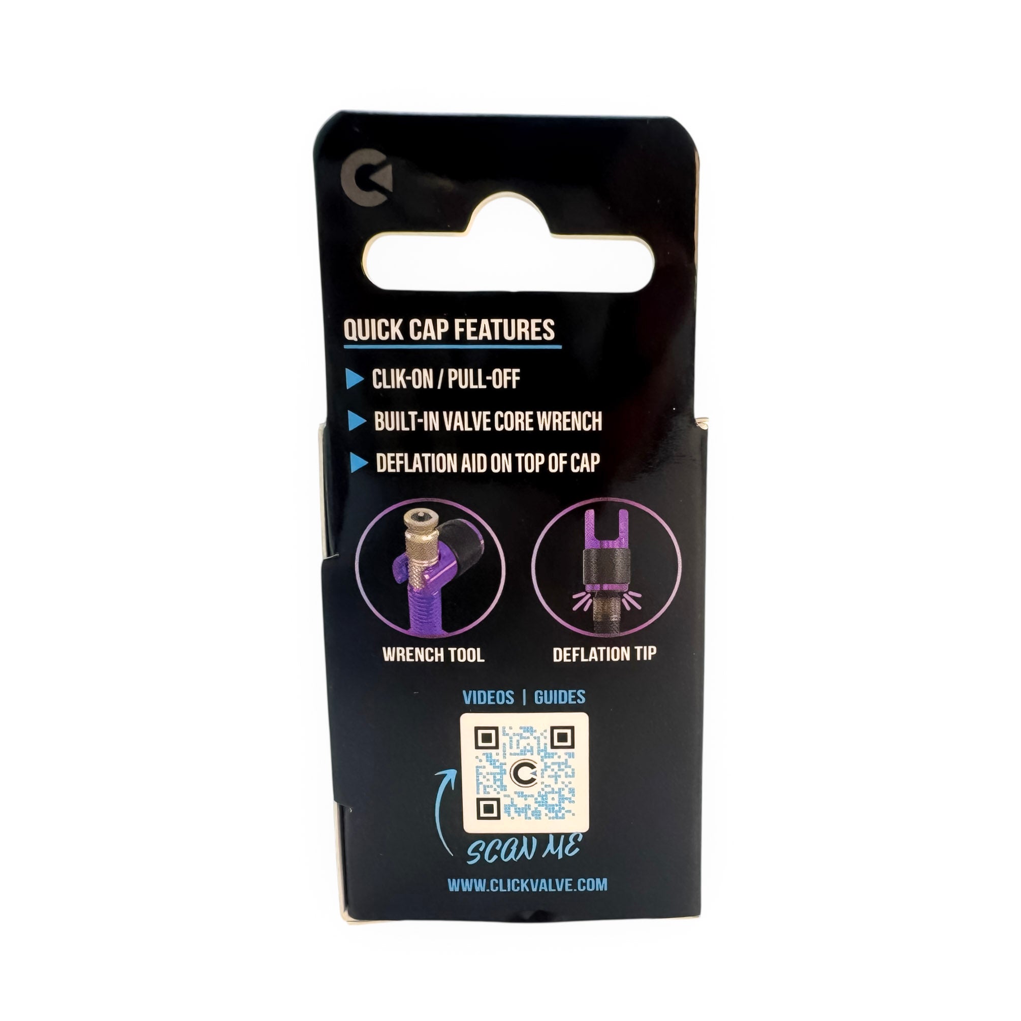 Clik Valve Quik Dust Caps (Set of 4) - Aluminum Clik-On / Pull-Off Caps with Built-In Valve Tool