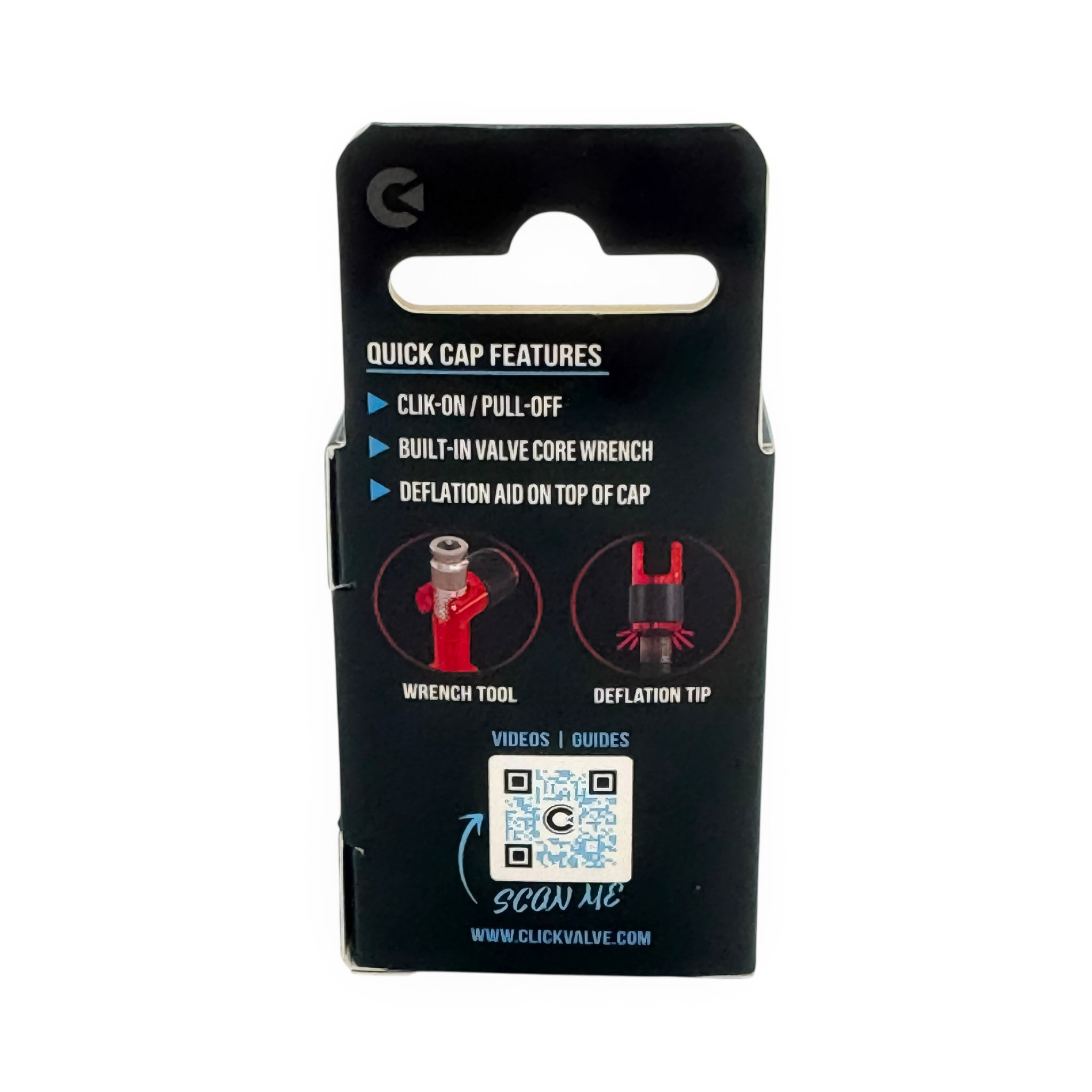 Clik Valve Quik Dust Caps (Set of 4) - Aluminum Clik-On / Pull-Off Caps with Built-In Valve Tool