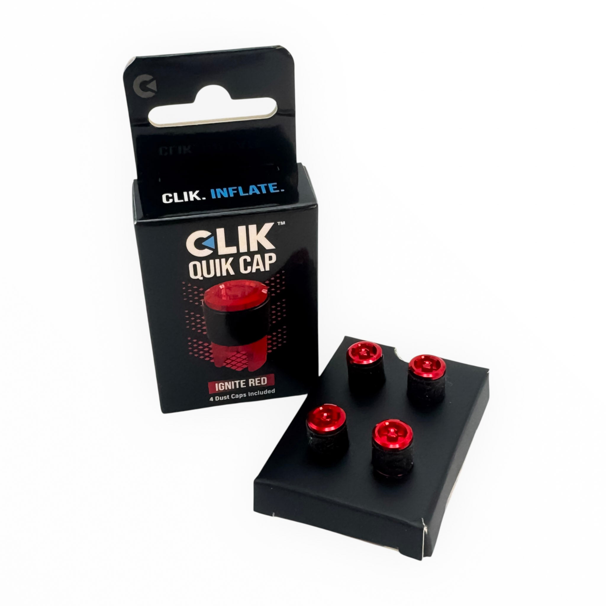 Clik Valve Quik Dust Caps (Set of 4) - Aluminum Clik-On / Pull-Off Caps with Built-In Valve Tool