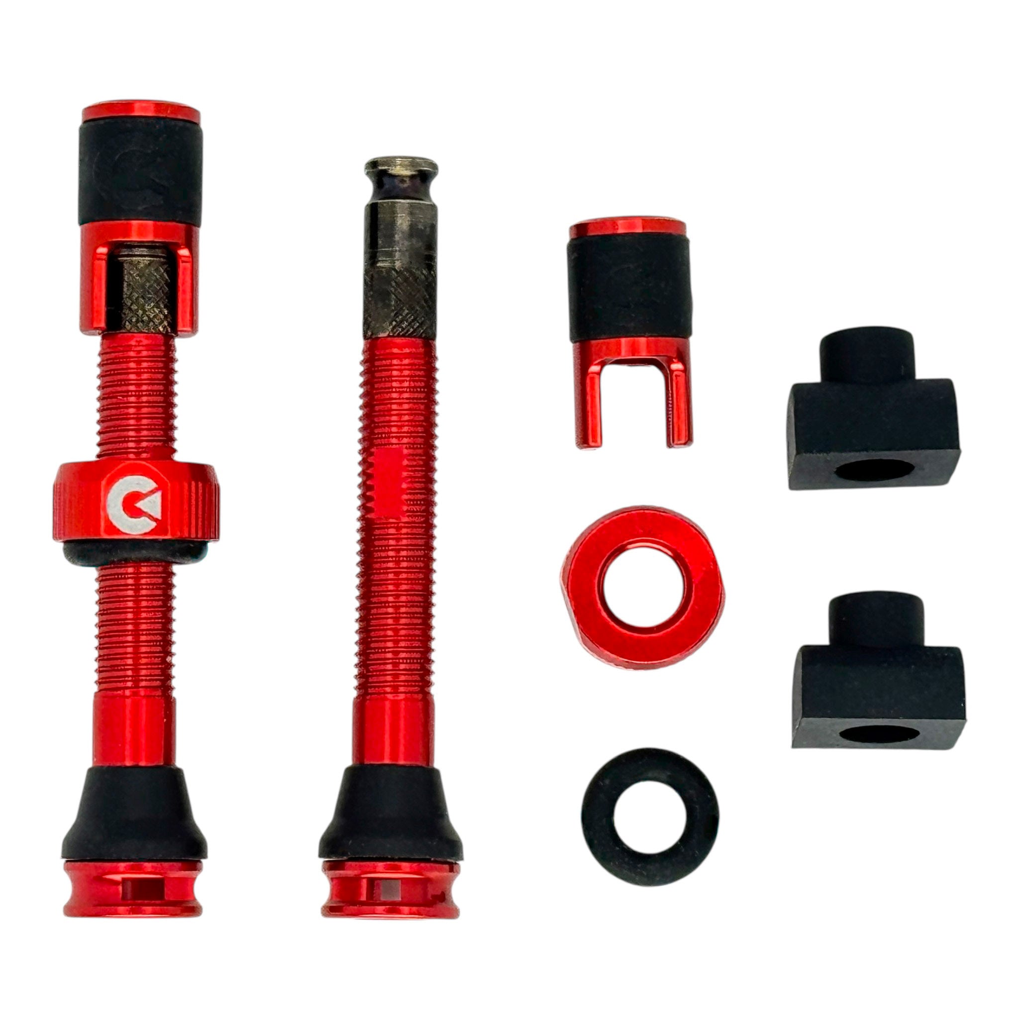 Clik red tubeless Valve set components on white background