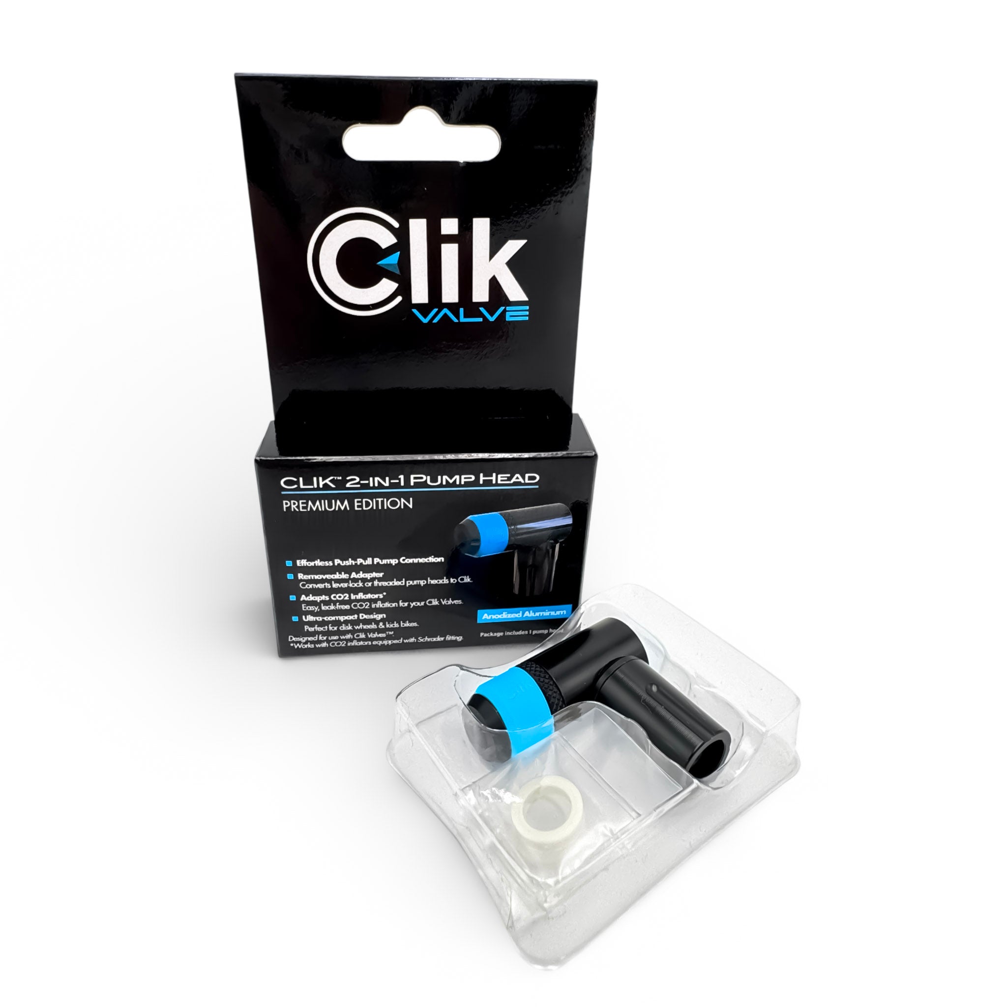 Clik 2-in-1 Right Angled Pump Head - Aluminum with Removable Adapter