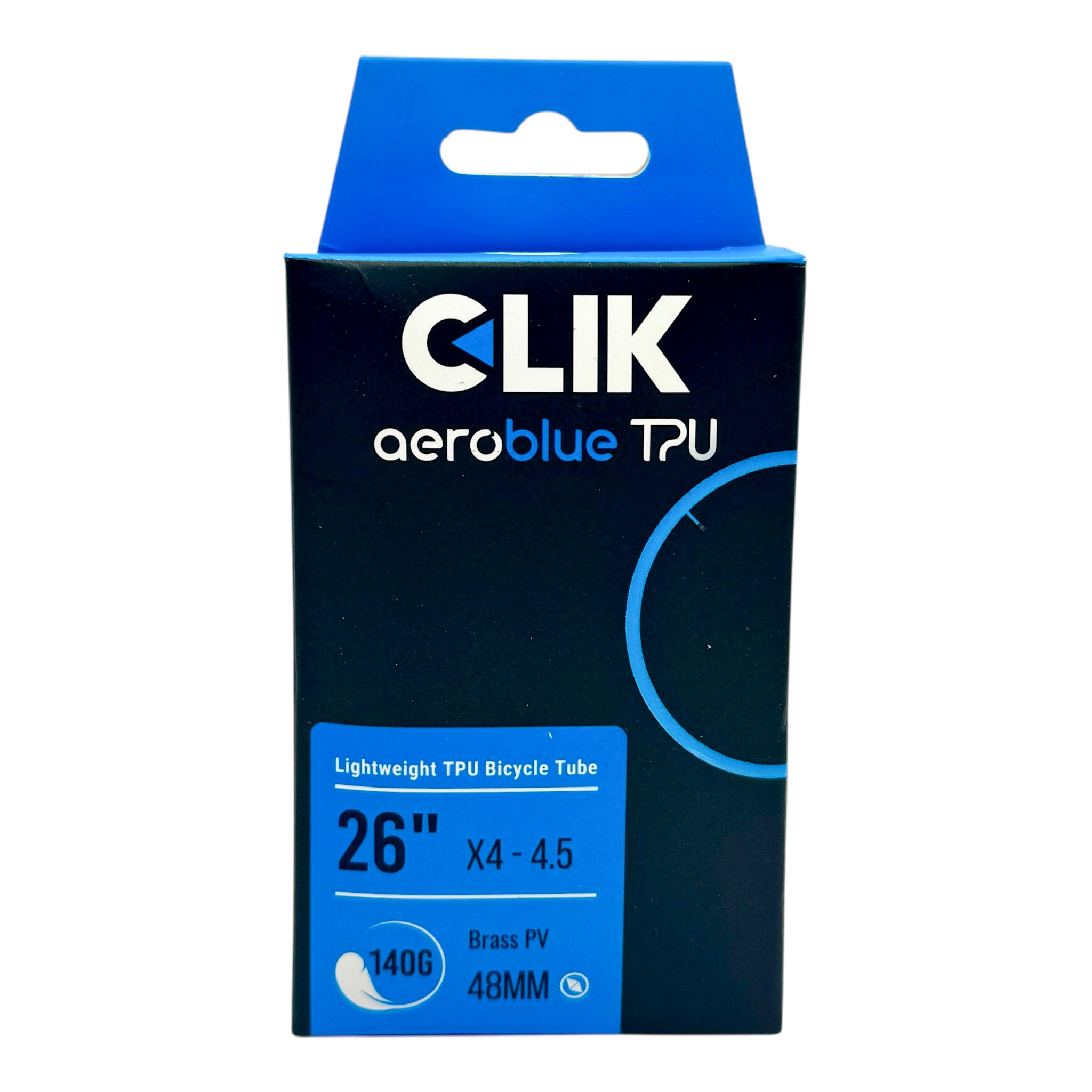 Clik AeroBlue TPU Inner Tube – Fat Bike 26 inch – Presta Stem with Removeable Clik Valve Core