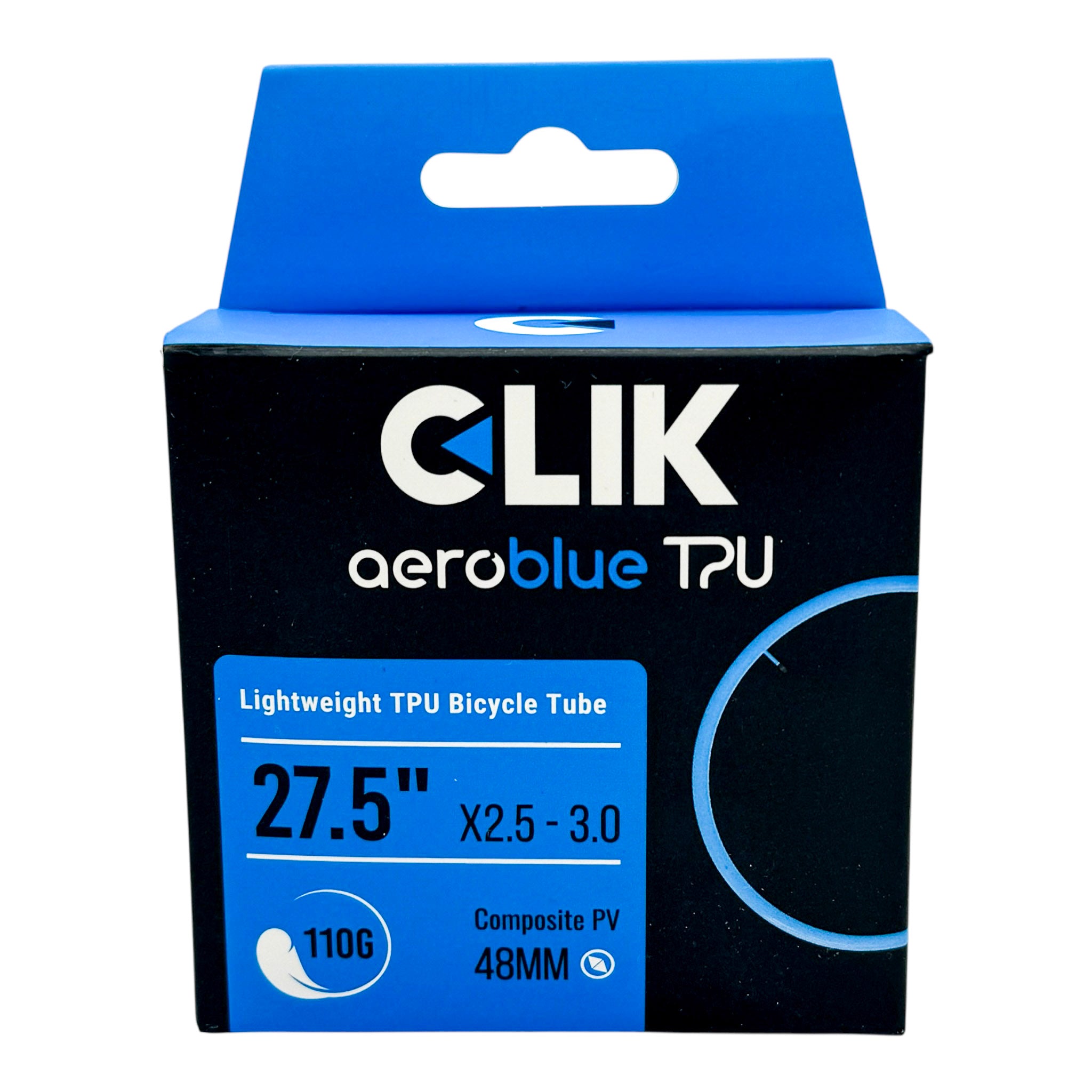 Clik AeroBlue TPU Inner Tube – MTB Enduro and Downhill – Presta Stem with removable Clik Valve Core