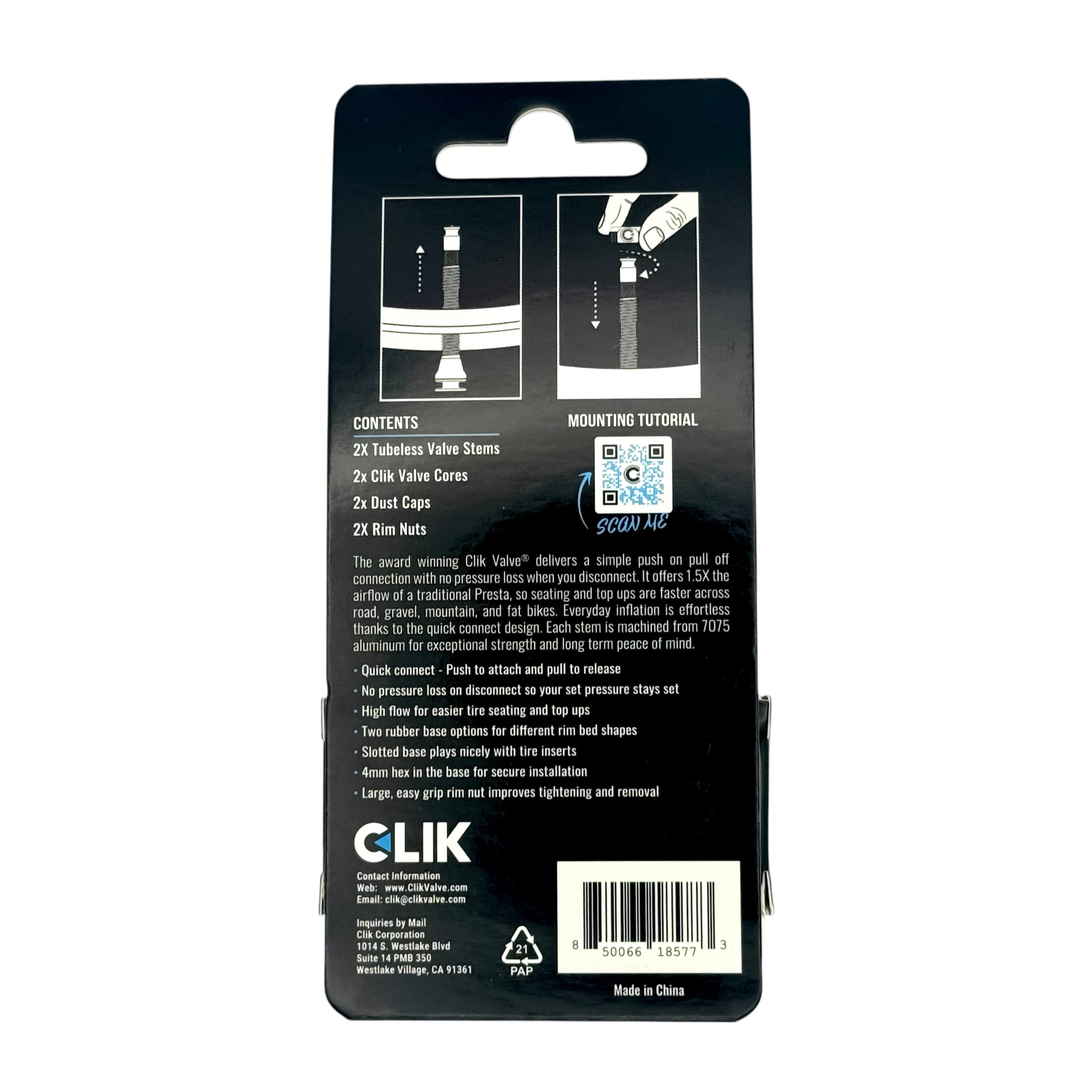 Clik Valve チューブレスバルブセット - ブラック