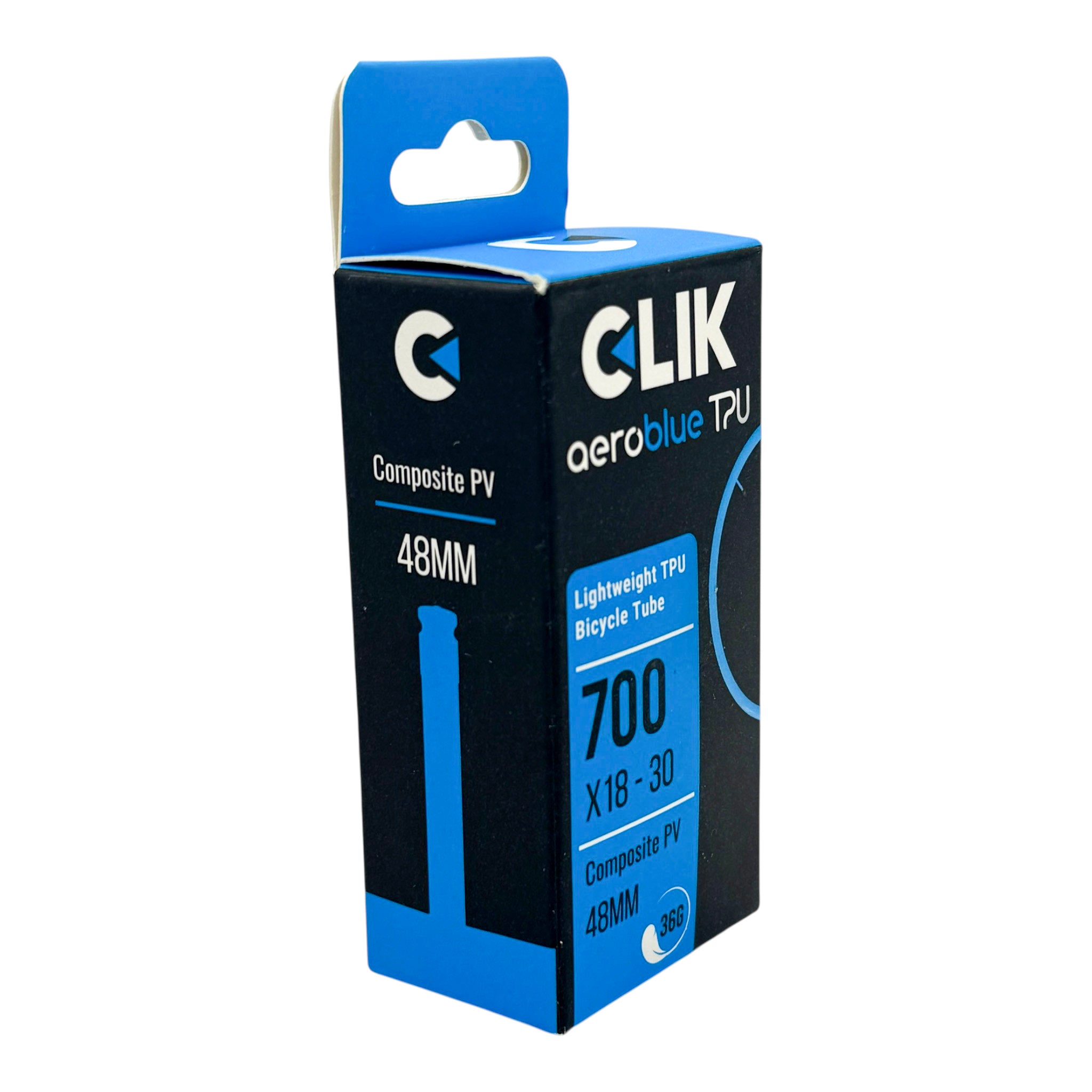 Clik AeroBlue TPU Inner Tube – 700c Road and Gravel – Presta Stem with Clik Valve Core