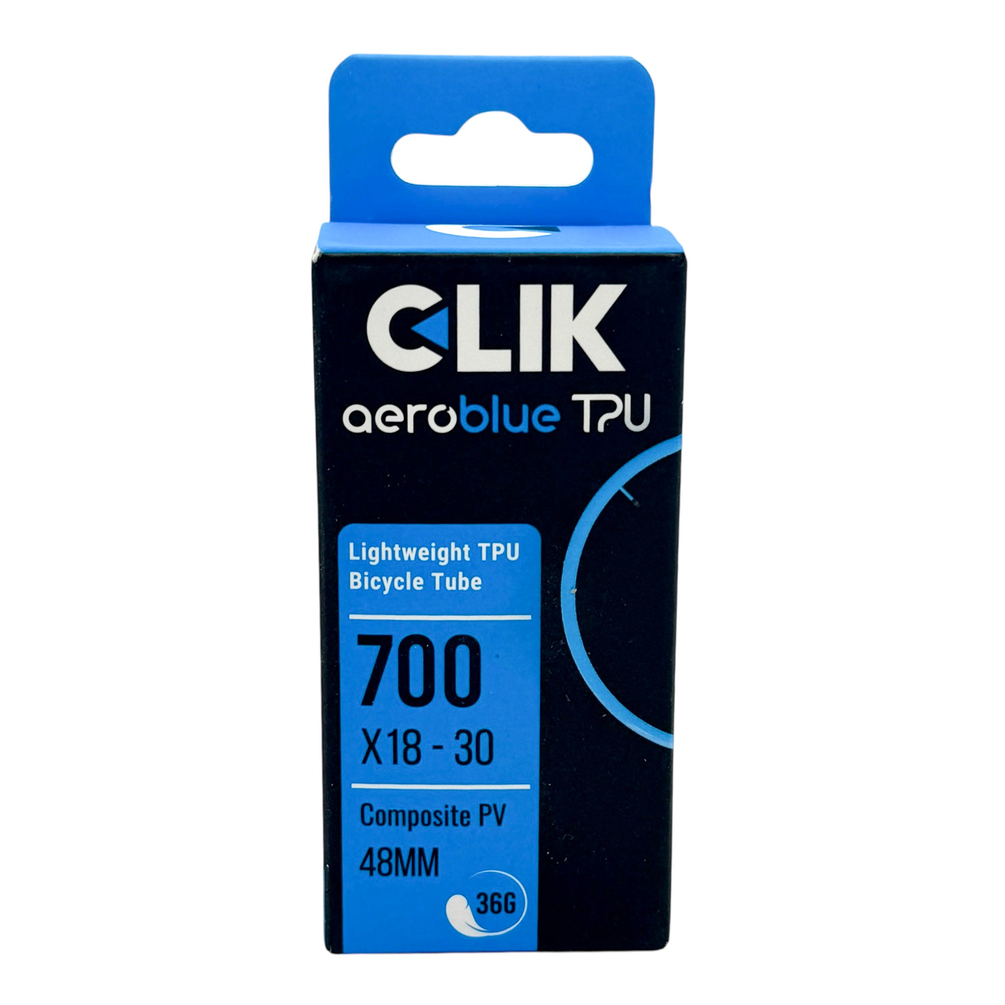 Clik AeroBlue TPU Inner Tube – 700c Road and Gravel – Presta Stem with Clik Valve Core