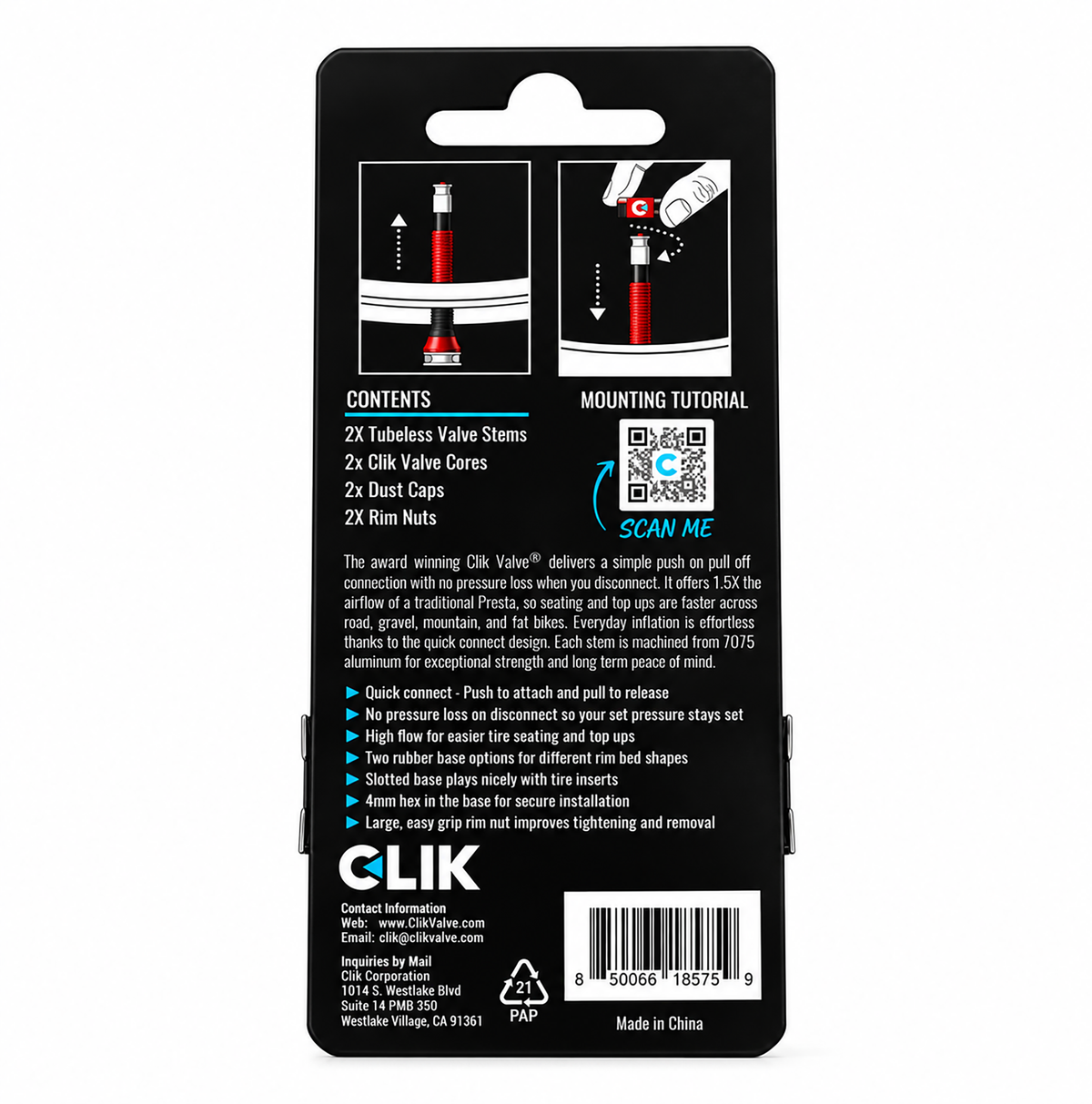 Clik Valve 無內胎氣門組 - 黑色