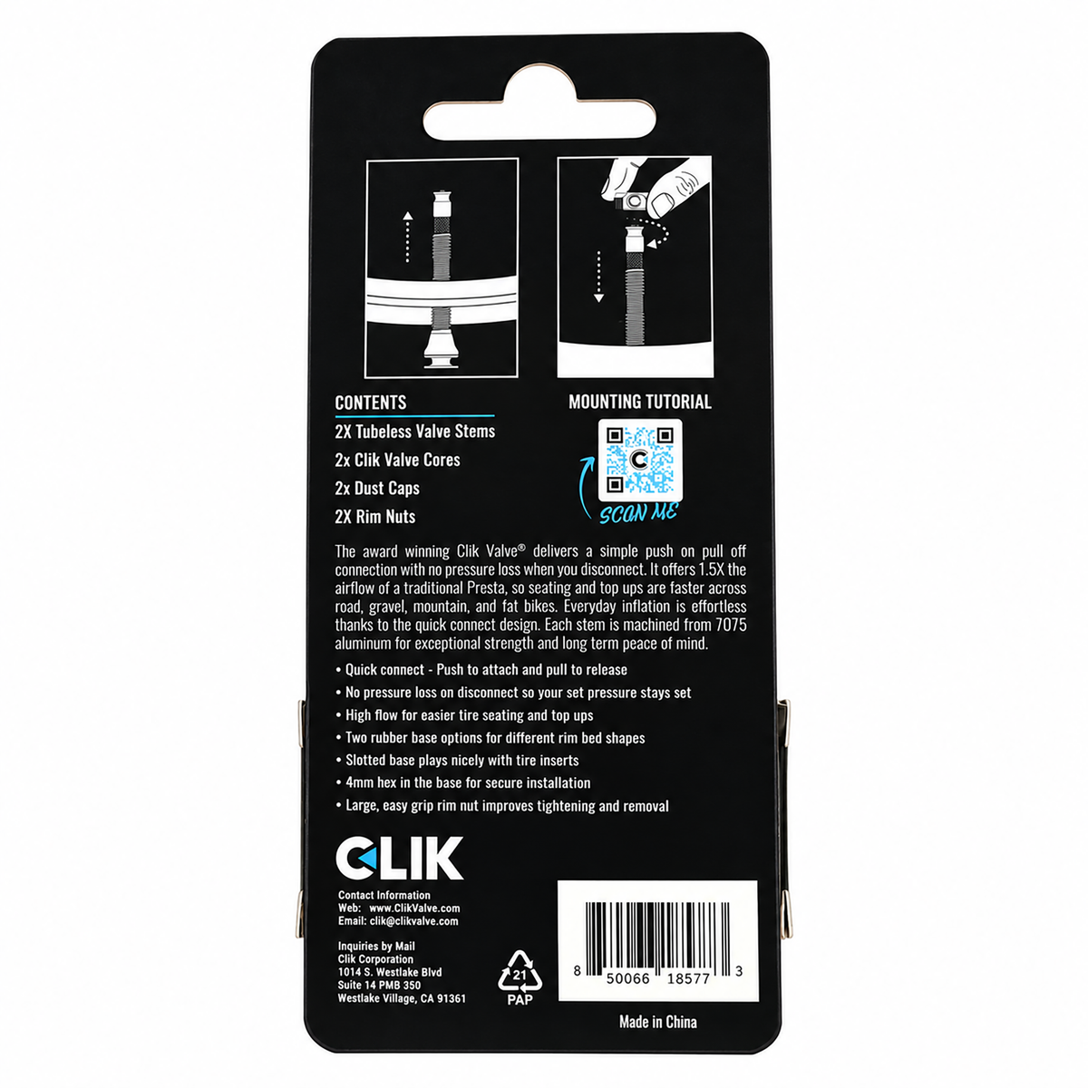 Clik Valve 無內胎氣門組 - 黑色