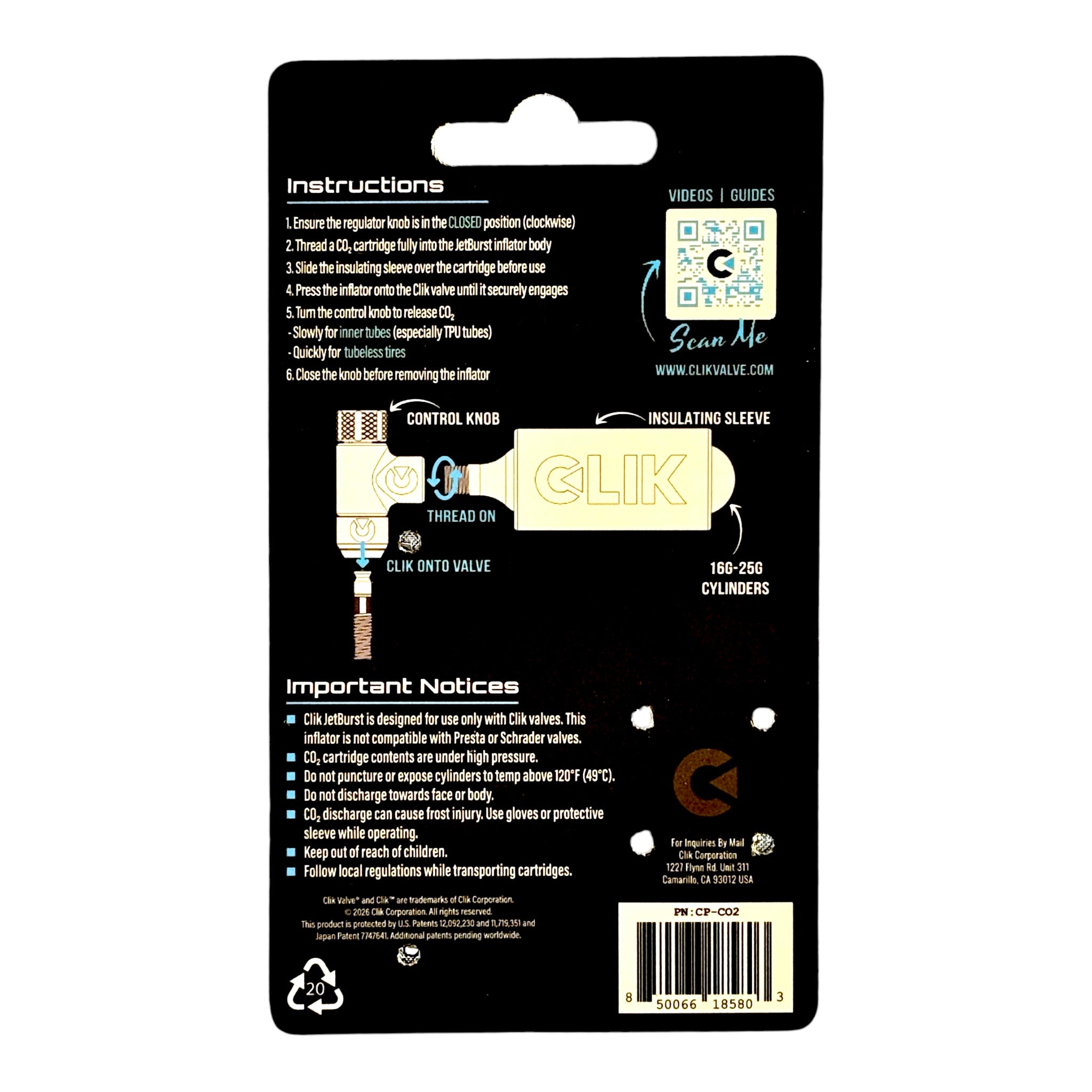 Clik™ JetBurst CO2 Inflator (Clik CO2 Inflator - Cartridge not included)