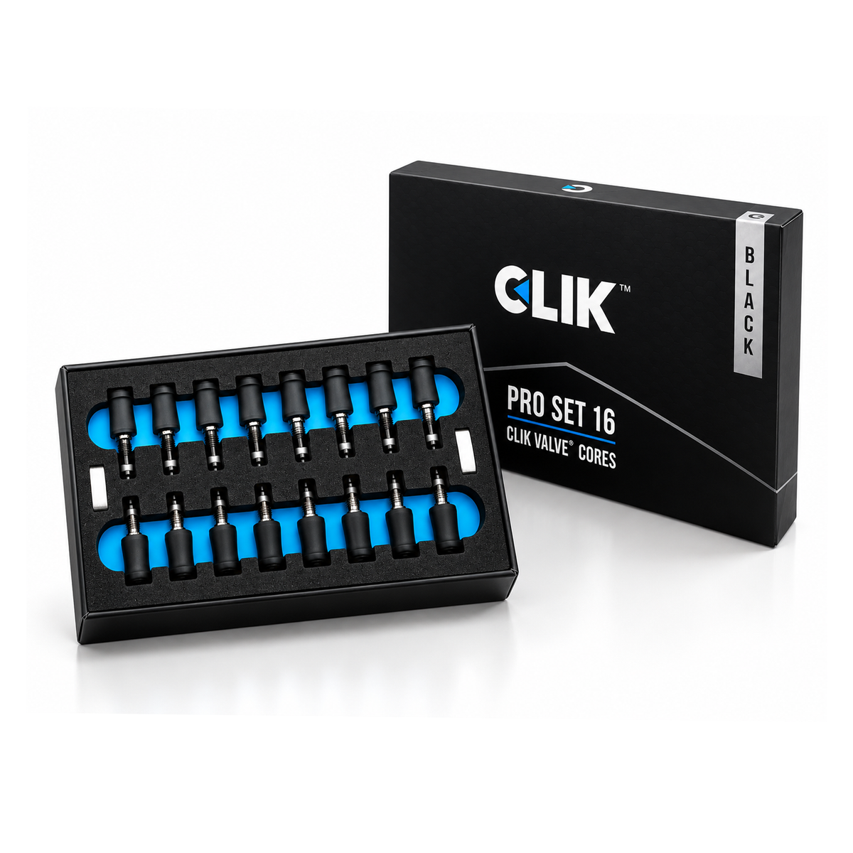 Clik Valve Pro Set 16 - Set of 16 Clik Cores (for Presta stems) & Dust Caps