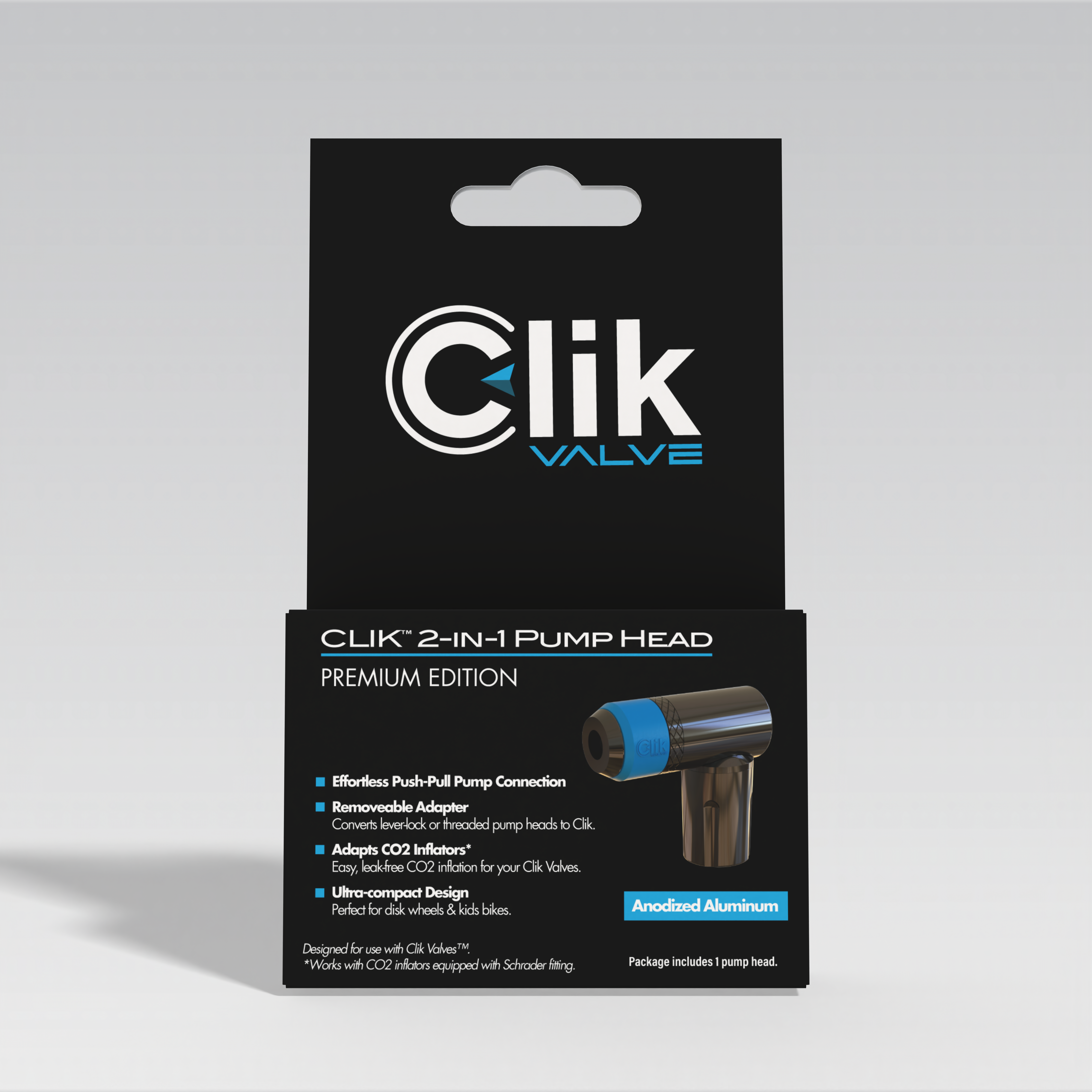 Clik 2-in-1 Right Angled Pump Head & Removeable Pump Adapter (Aluminum)